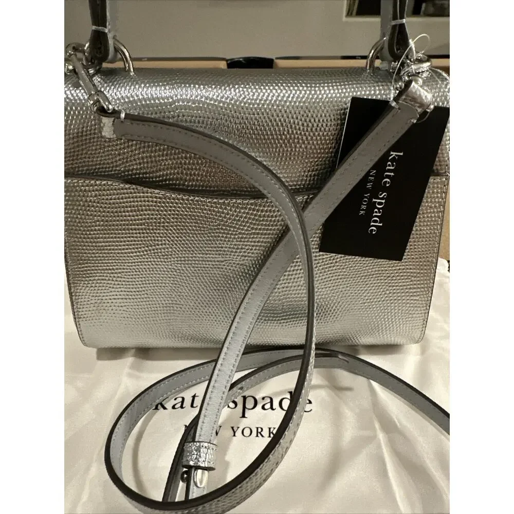 Kate Spade KF354 Katy Lizard Embossed Leather Small Top Handle Satchel Silver